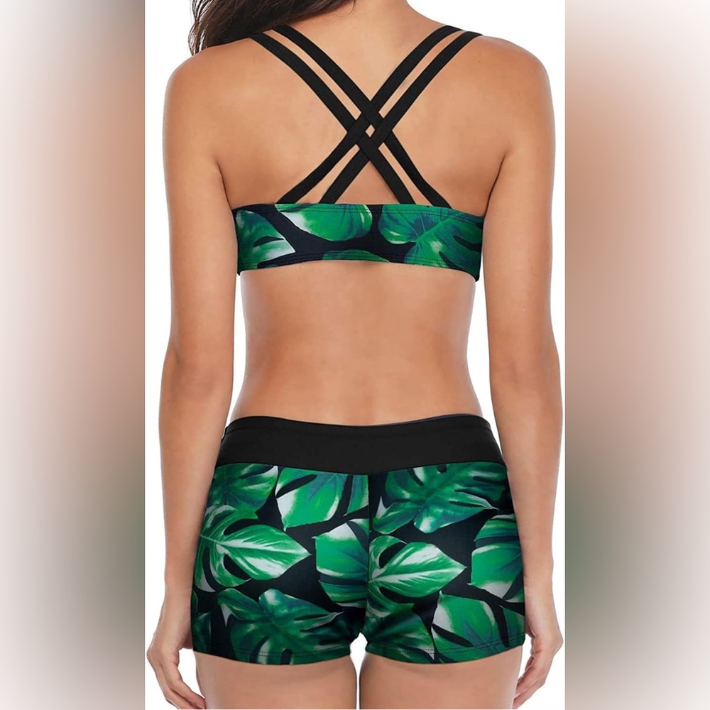 NWT three-piece swim suit-bikini and tankini all in one! Jungle leaf theme - Picture 3 of 9